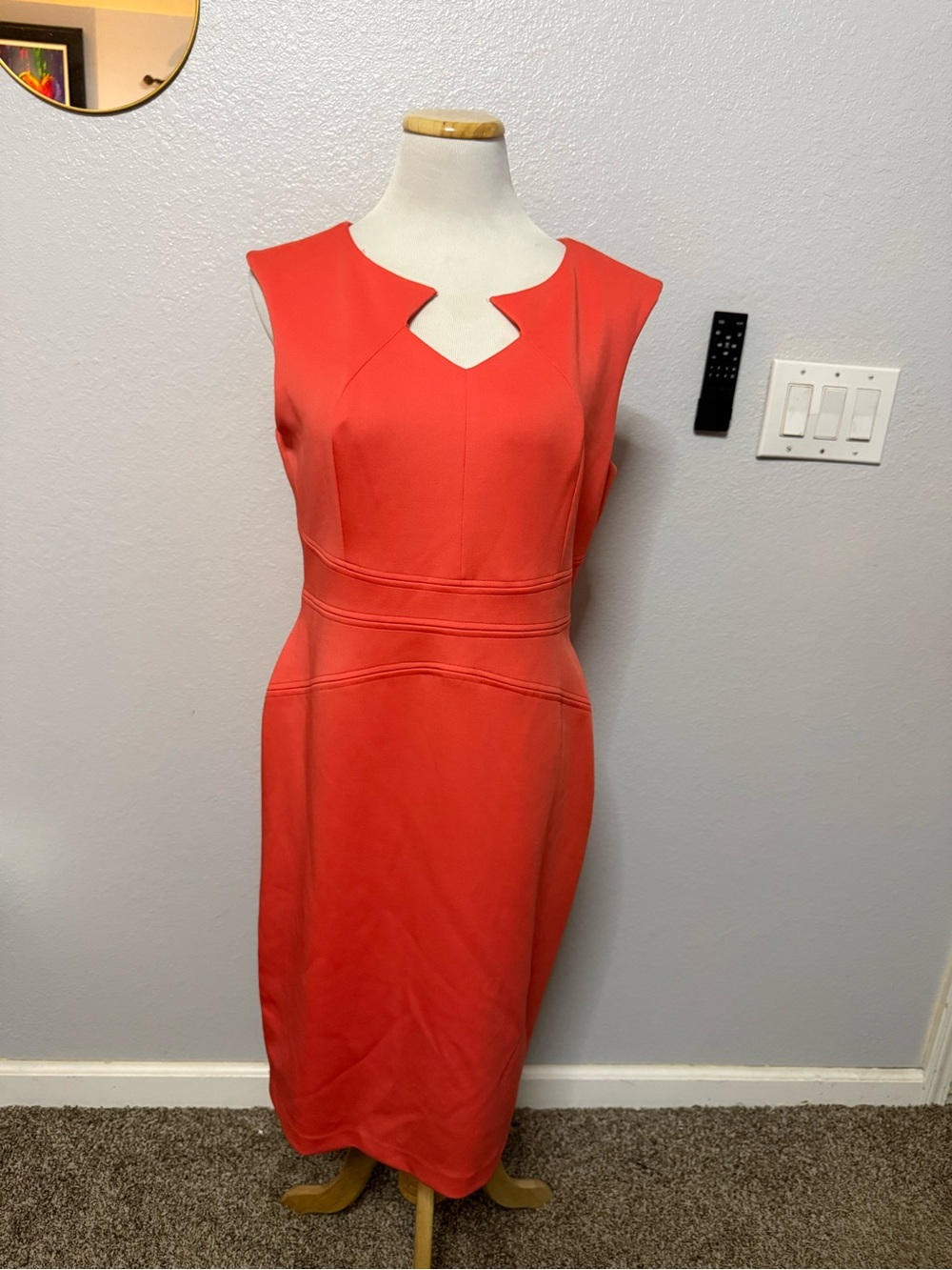 Ellen Tracy Coral Notch-Neck Midi Sheath Dress